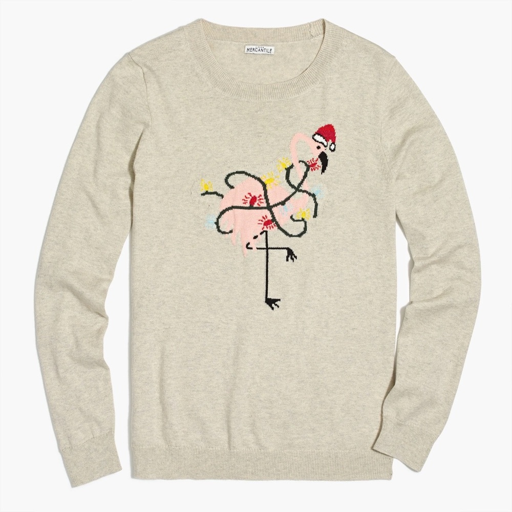 Jcrew Christmas Sweater Festive Flamingo